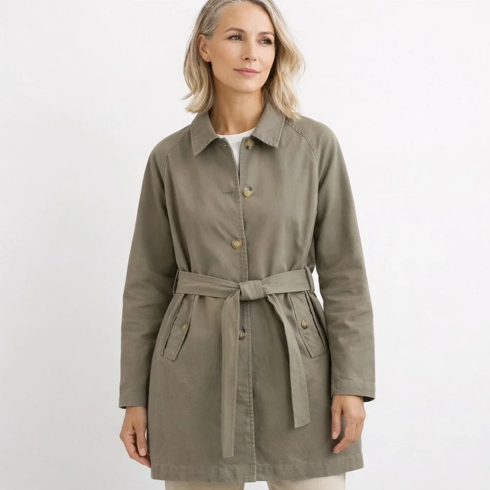 Traditional Wears Cotton Trench Coat Womens M L Khaki Belted Classic Understated